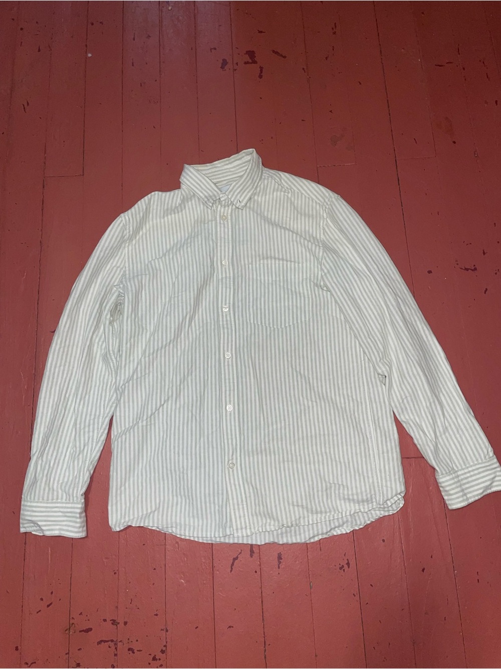 H&M White and Light Green Striped Cotton Button-Down Shirt - Men